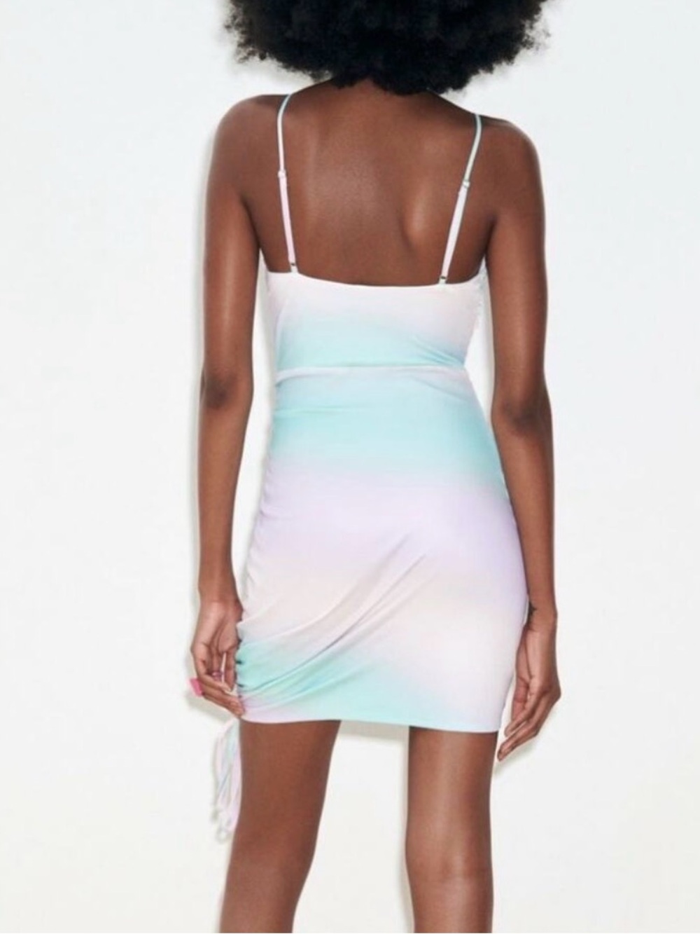 Zara Women Pastels Tie Dye Cut Out Ruched Mini Dress - Picture 9 of 10